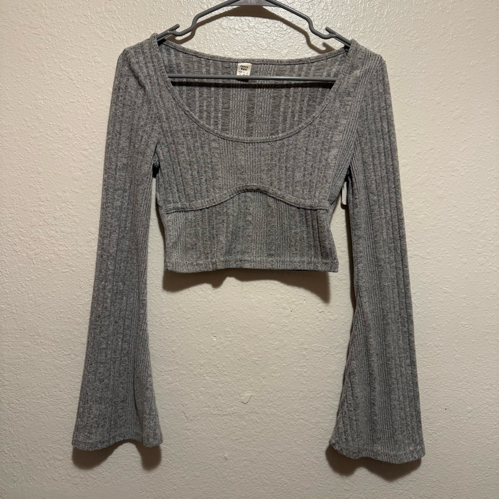 Joocy Babi Gray Long Sleeve Crop Top Bell Sleeves Y2K Size Extra Small Soft Girl
